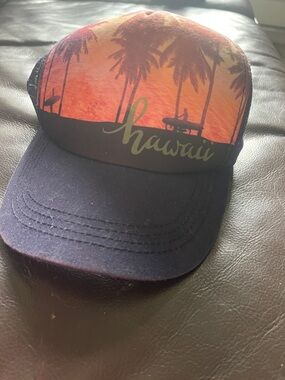 Hawaii Sunset Palm Trucker Hat - Orange & Navy